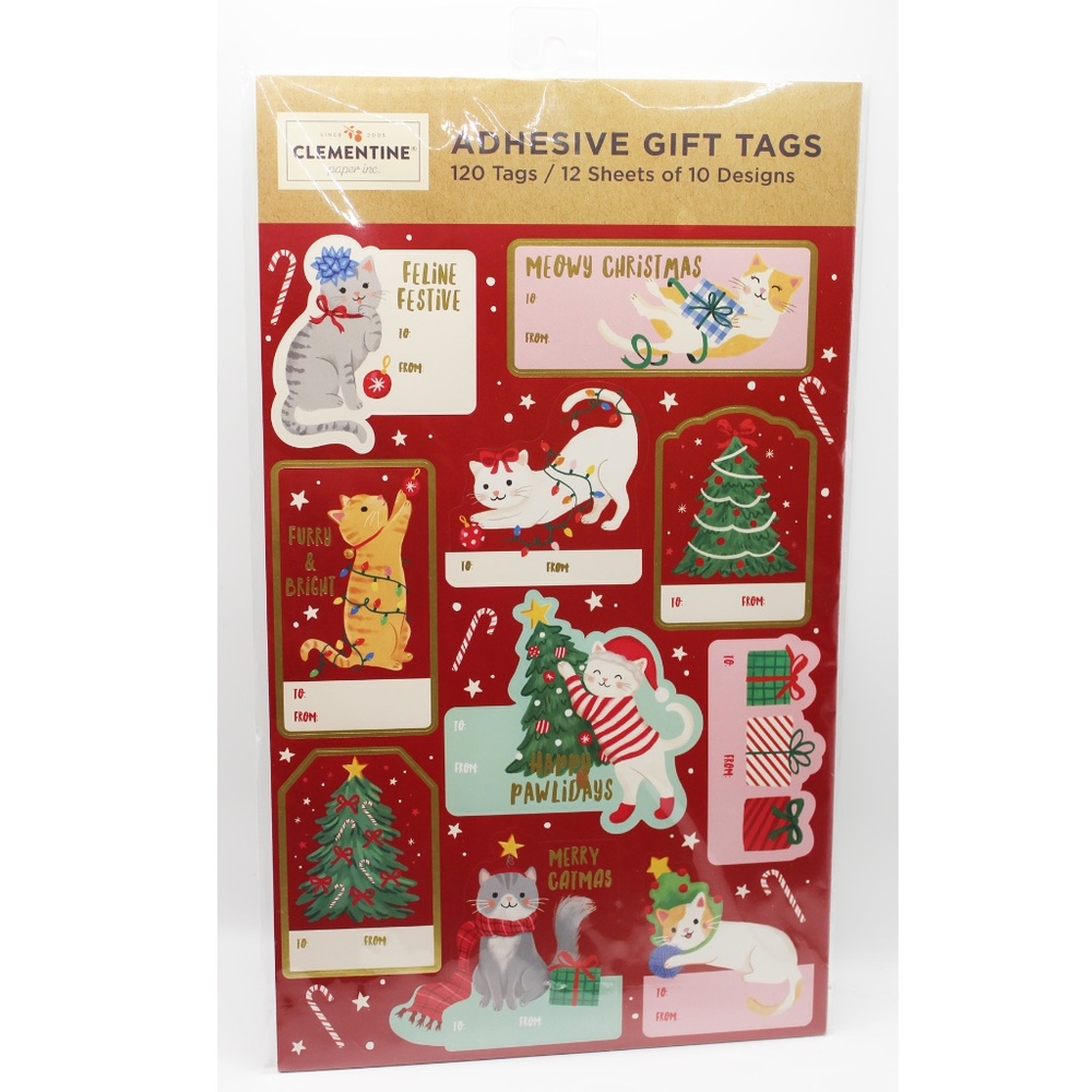 NEW Clementine Paper Inc. Cat theme holiday adhesive gift tags